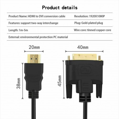 Câble HDMI High Speed Connecteur HDMI - DVI-D 24+1p Mâle 1.8m Noir