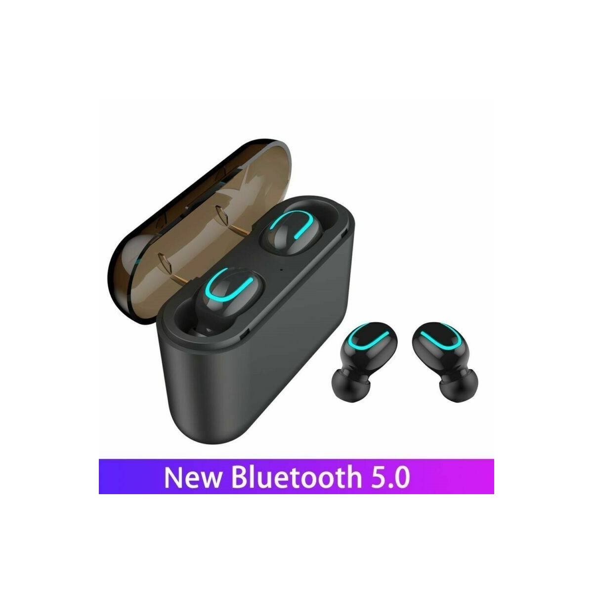 Écouteurs-boutons Noir stéréo sans fil pour écouteurs mobiles Bluetooth V5.0 avec MIC