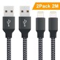 Pack de 2 Câble pour iPhone Chargeur 2m Cable en Nylon Tressé avec Connecteur en Aluminium pour iPhone X 8 7 6 Pack de 2 Câble pour iPhone Chargeur 2m Cable en Nylon Tressé avec Connecteur en Aluminium pour iPhone X 8 7 6