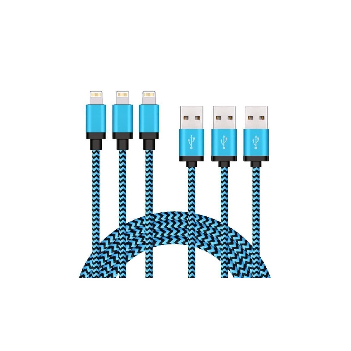 Pack 3 Câbles Chargeur 2m en Nylon Tressé Connecteur en Aluminium pour iPhone iPad iPod-Rose+Gris Pack 3 Câbles Chargeur 2m en Nylon Tressé Connecteur en Aluminium pour iPhone iPad iPod-Rose+Gris