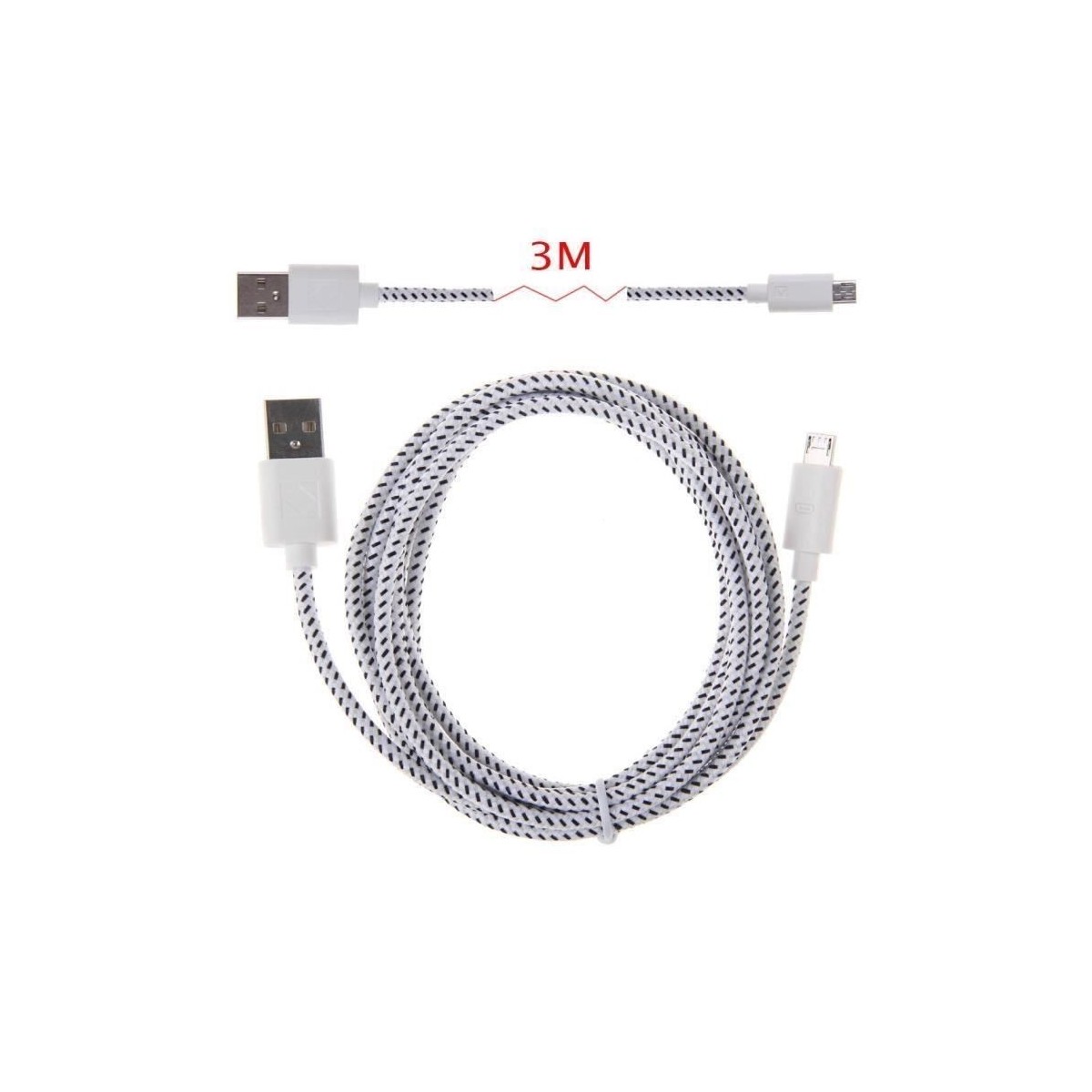 Câble Micro USB 3m Charge Rapide 2.4A - Câble USB en Nylon Tressé p