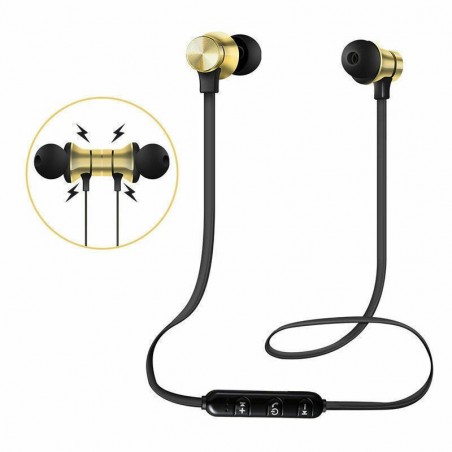 Écouteurs Or Bluetooth Sans Fil Stéréo Casque Sport Magnétique Sans Fil