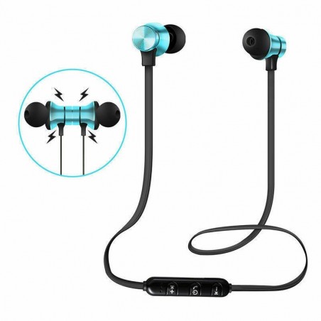 Écouteurs Bleu Bluetooth Sans Fil Stéréo Casque Sport Magnétique Sans Fil