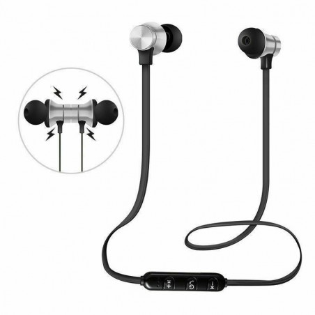 Écouteurs Argent Bluetooth Sans Fil Stéréo Casque Sport Magnétique Sans Fil