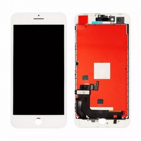 ECRAN LCD POUR IPHONE 8 PLUS BLANC NU + VITRE TACTILE SUR CHASSIS SANS OUTILS