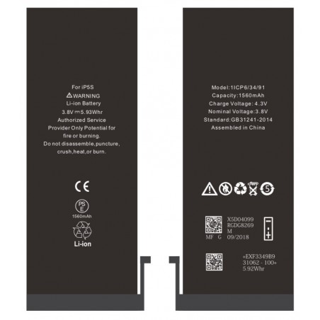 BATTERIE POUR IPHONE 5S INTERNE NEUVE DE REMPLACEMENT SANS OUTILS
