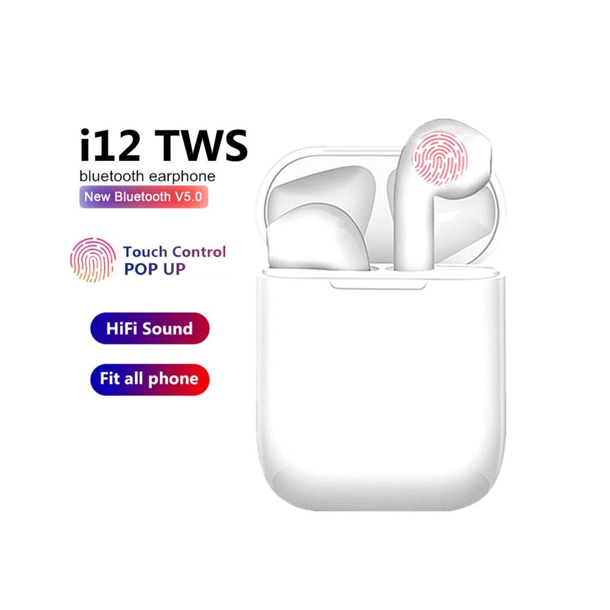 Écouteurs blanc sans fil bluetooth TWS i12