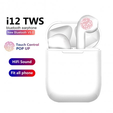 Écouteurs blanc sans fil bluetooth TWS i12