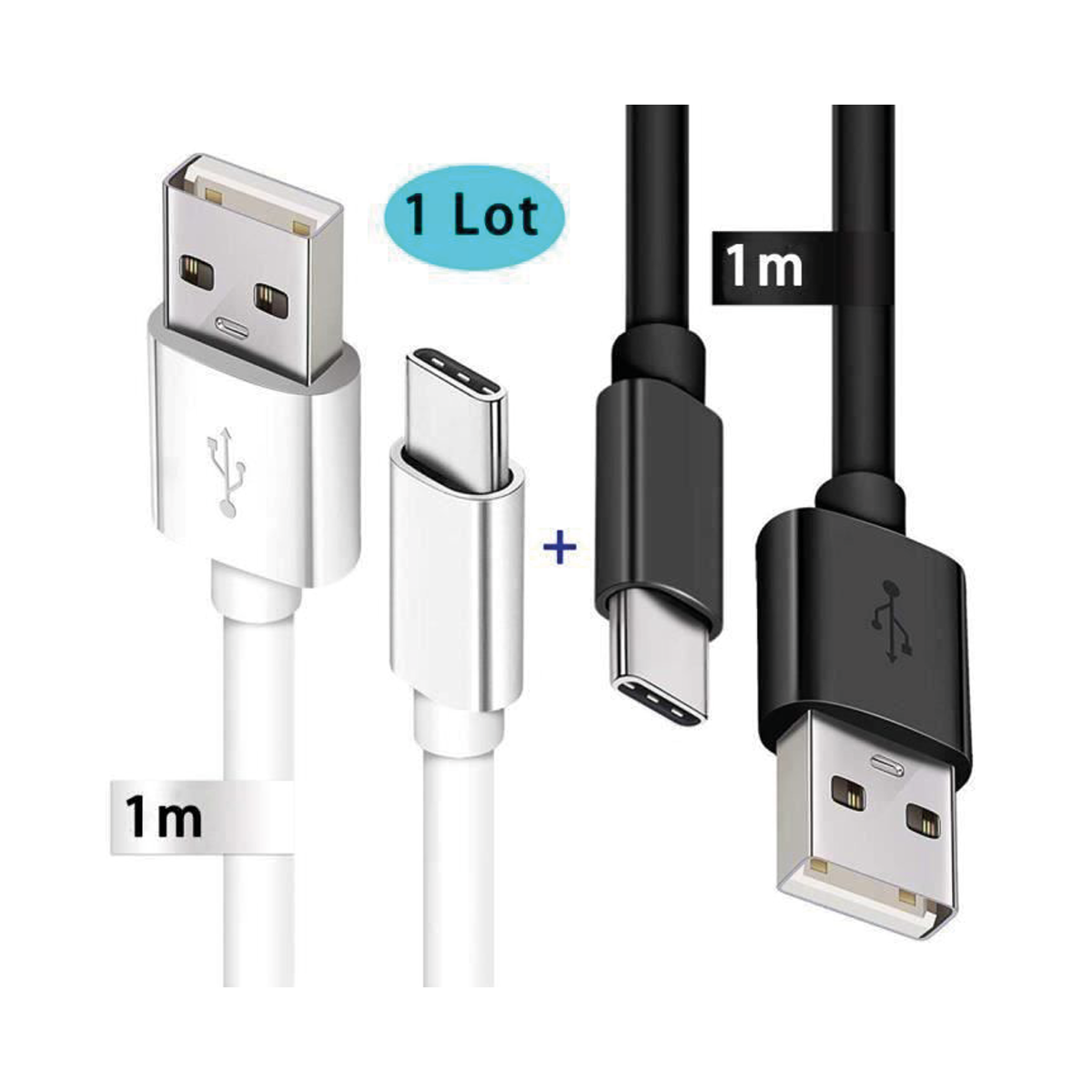 2 x Câble USB Type-C Chargeur pour Samsung Galaxy Blanc-Noir