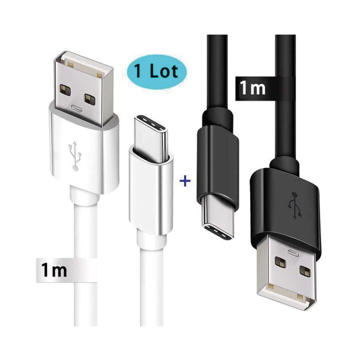 2 x Câble USB Type-C Chargeur pour Samsung Galaxy Blanc-Noir 2 x Câble USB Type-C Chargeur pour Samsung Galaxy Blanc-Noir