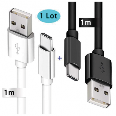 2 x Câble USB Type-C Chargeur pour Samsung Galaxy Blanc-Noir