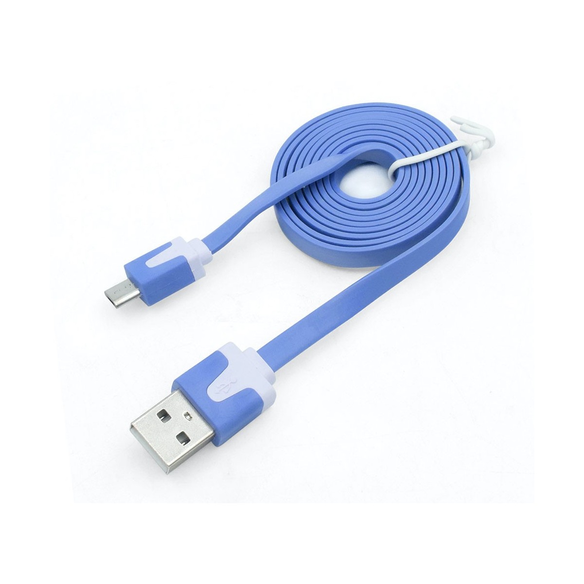 Câble chargeur plat 1m Micro usb Bleu