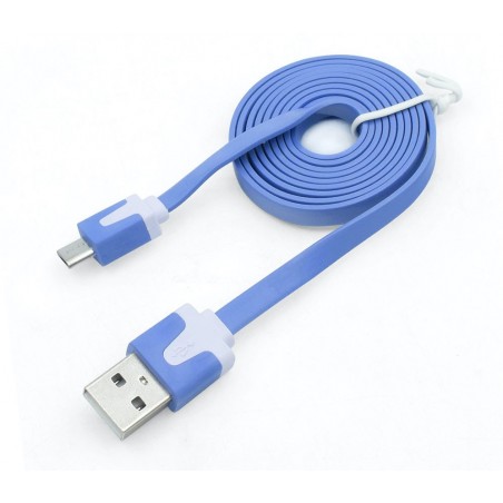Câble chargeur plat 1m Micro usb Bleu