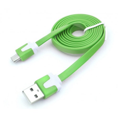 Câble chargeur plat 1m Micro usb Vert