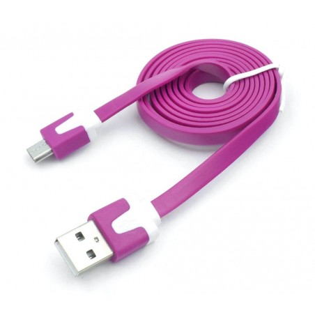 Câble chargeur plat 1m Micro usb Magenta