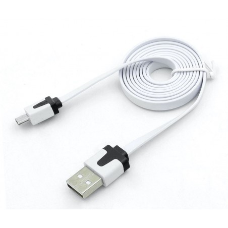 Câble chargeur plat 1m Micro usb Blanc