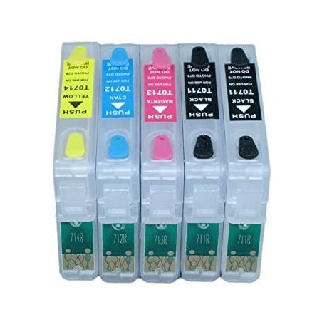 5 Cartouches rechargeables Epson T0711H+T1002/T1003/T1004 (série Guépard)