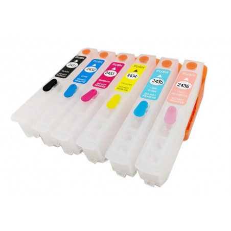 6 Cartouches rechargeables Epson T2431-2436 (Série Elephant)
