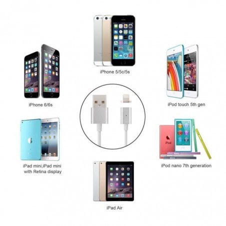 Câble Pour iPhone Magnétique Argent Nylon Tressé pour iPhone
