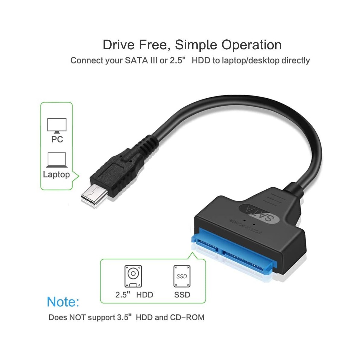 Adaptateur Type-C SATA 2.5 SSD-HDD BLEU