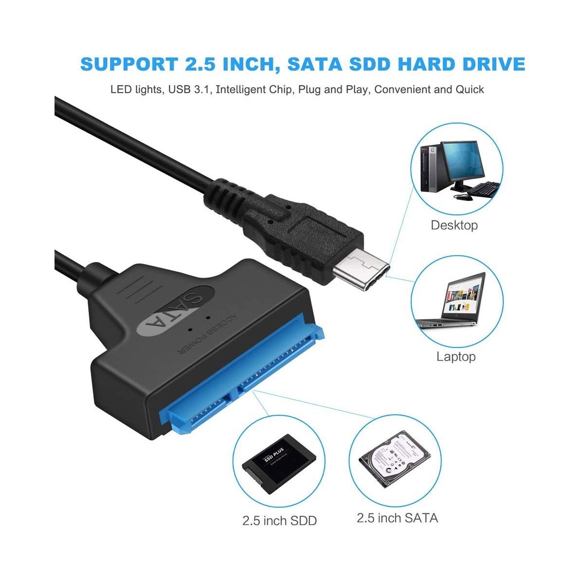 Adaptateur Type-C SATA 2.5 SSD-HDD BLEU