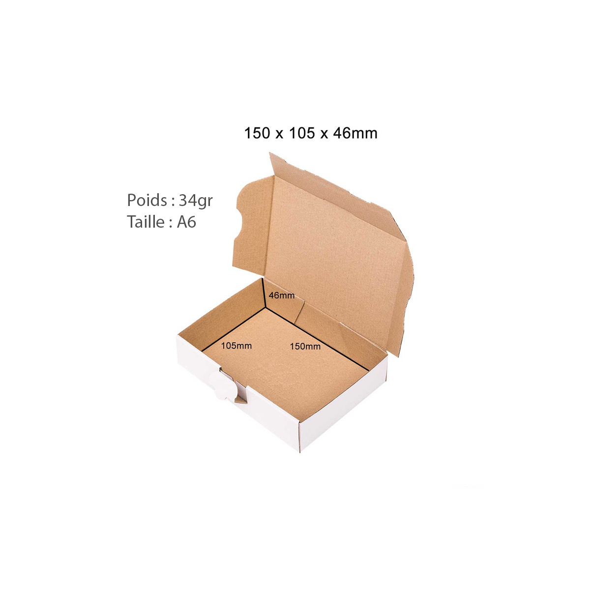 Boîte pour expédition en carton blanc 160x110x50mm