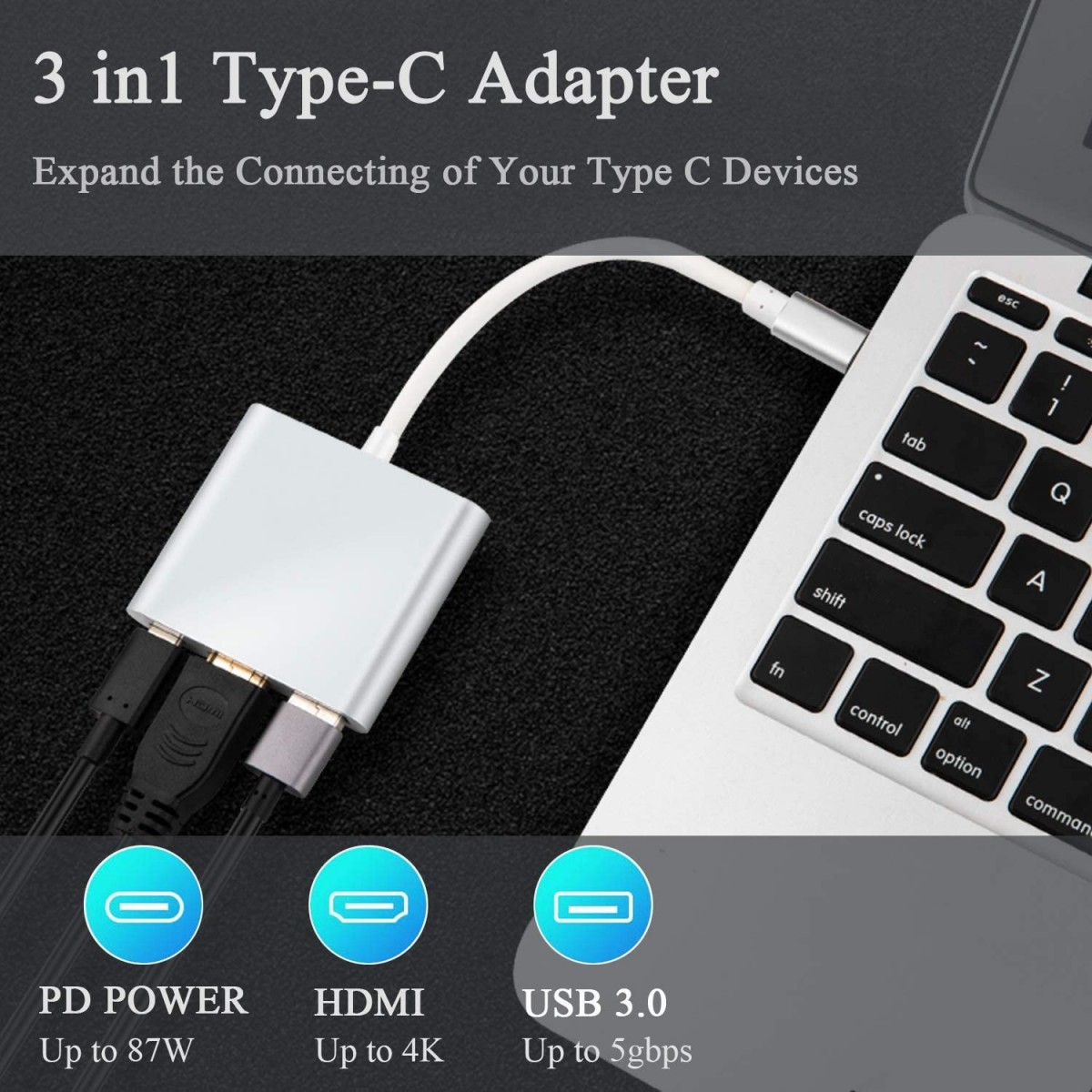 Adaptateur USB C vers HDMI 4K, Adaptateur Type C Hub vers HDMI