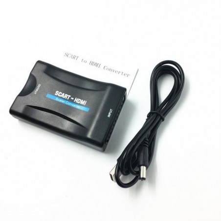 Convertisseur avec cable USB-12V 1080P Scart Péritel vers HDMI Adaptateur de Signal CRT TV, VHS VCR, DVD Support NTSC PAL