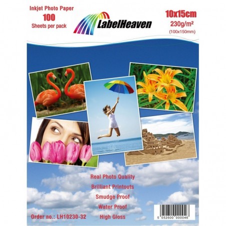 Papier photo 10x15cm LabelHeaven 230g haute brillance pack 100F
