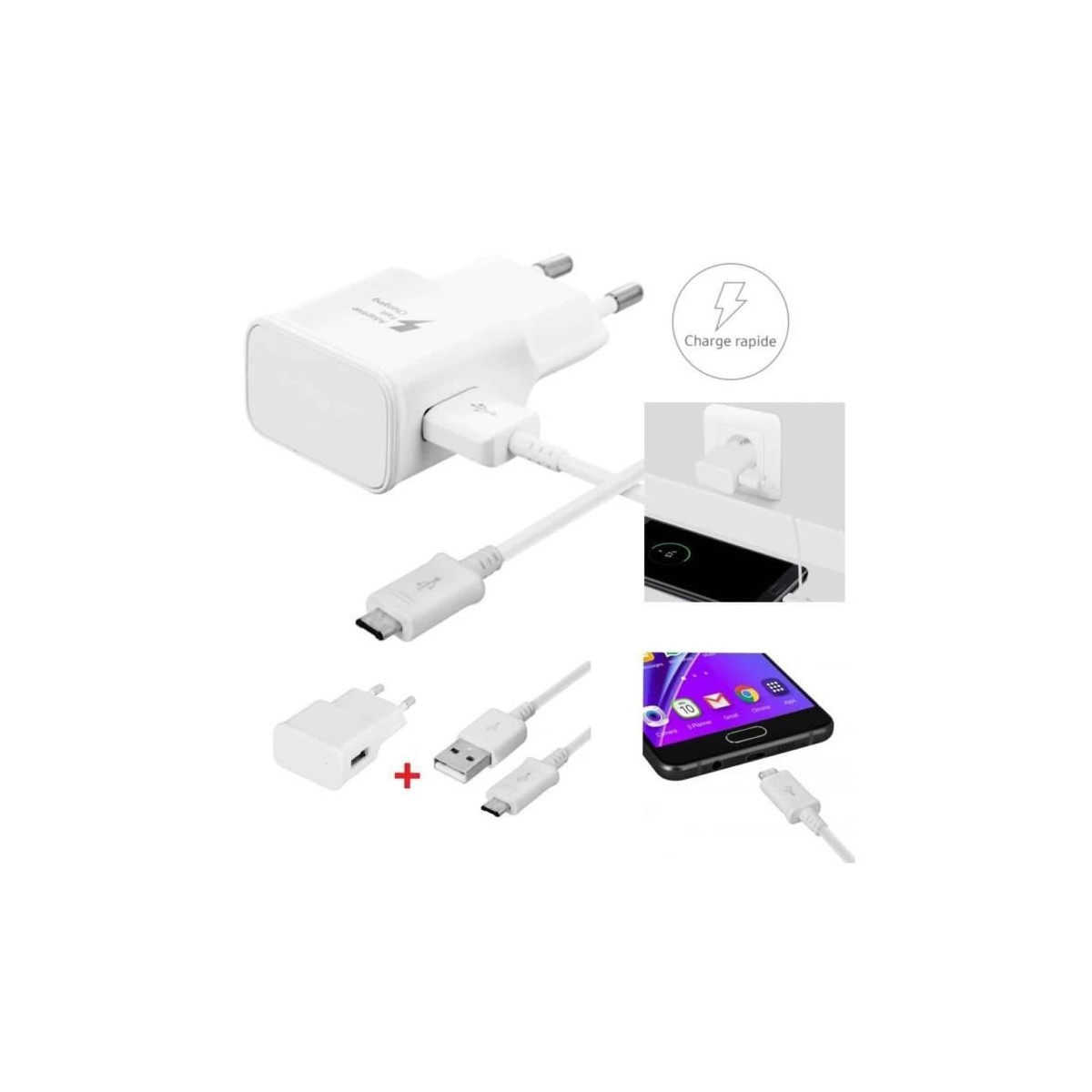 Chargeur pour Samsung Galaxy J3/ J3 2017/J2 2018/J5 /J5 2017 + Câble Micro-USB - CHARGEUR MICRO USB BLANC-iP