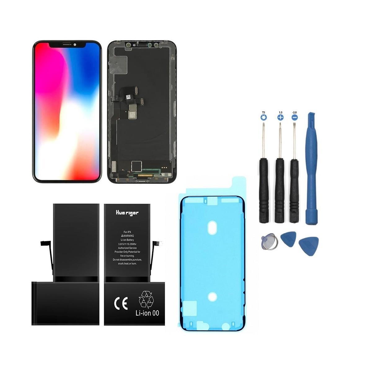 KIT DE RÉPARATION COMPLET POUR IPHONE X/10 RETINA VITRE TACTILE SUR CHASSIS TFT + BATTERIE + OUTILS + VERRE + JOINT