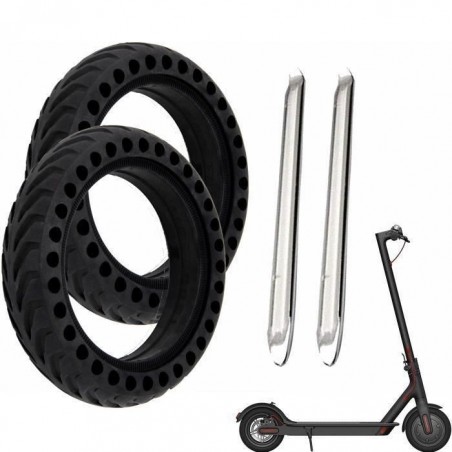 2 Pneus pour Xiaomi Trottinette M365, M365 Pro, Roue Anti Crevaison Anti dérapant Increvable 8,5 Pouces + 2 démontes pneus