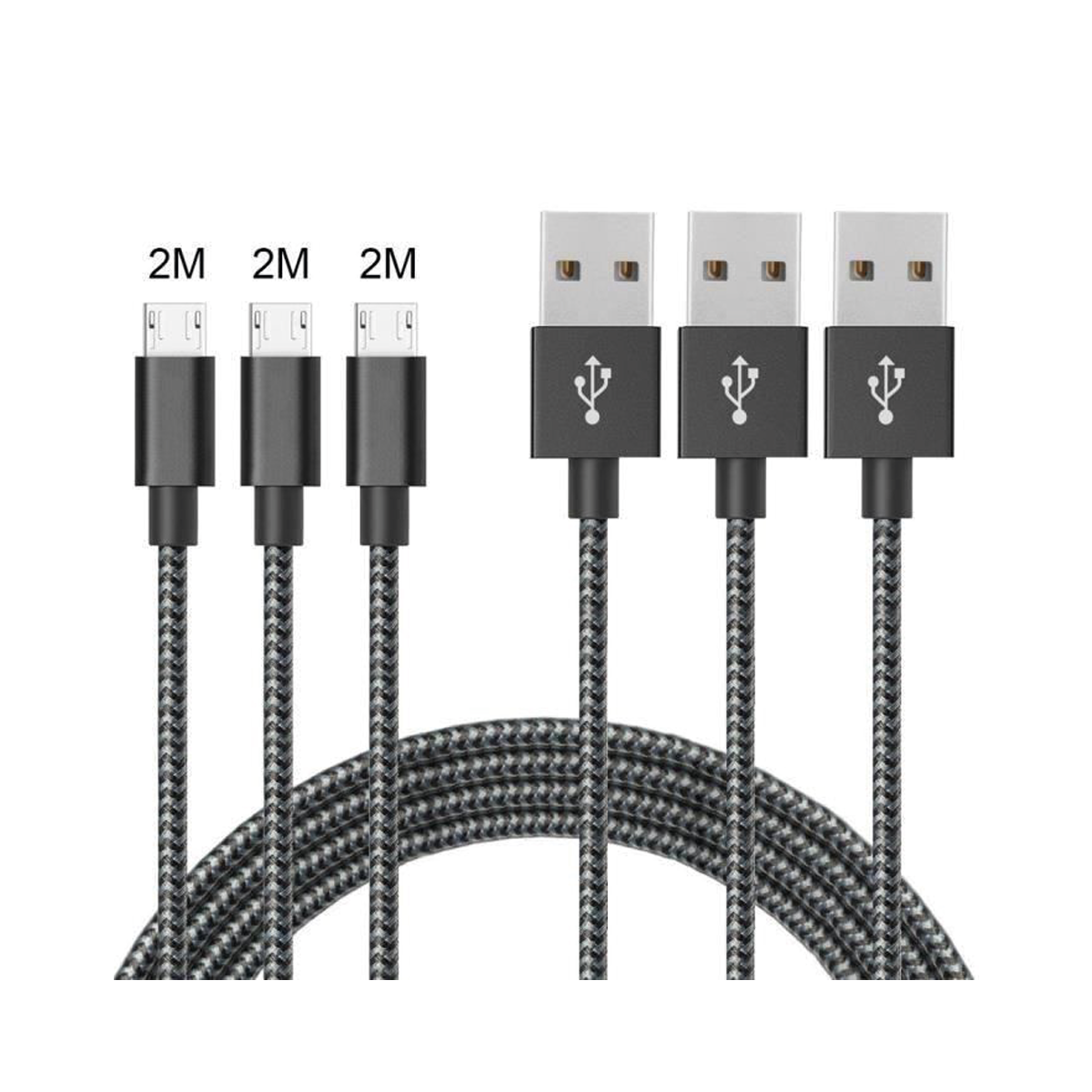 3 Câbles Micro USB 2M,Micro Câble Chargeur USB Compatible Samsung Galaxy S7 Edge S6 S5 S4 S3, Note 5,WIKO,ASUS,HUAWEI,HTC,LG (No