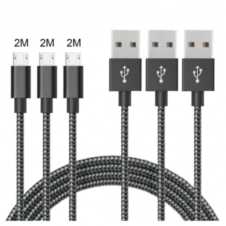 3 Câbles Micro USB 2M,Micro Câble Chargeur USB Compatible Samsung Galaxy S7 Edge S6 S5 S4 S3, Note 5,WIKO,ASUS,HUAWEI,HTC,LG (No
