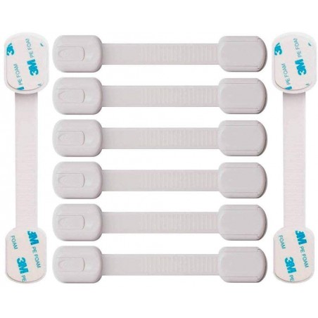 Lot de 8 Sécurité Enfant Portes de Placard Loquets, Adhésif Super Fort Système de Sangle & Loquet Réglable