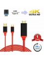 Câble Adaptateur Type-C vers HDMI Rouge 2 M Ultra HD 1080P 4K + USB