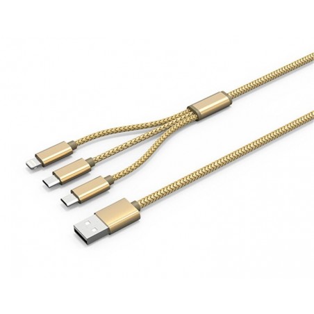 Câble 3 en 1 (Lighting+Micro-USB+Micro-USB) LDNIO LC85 Or 1,2m