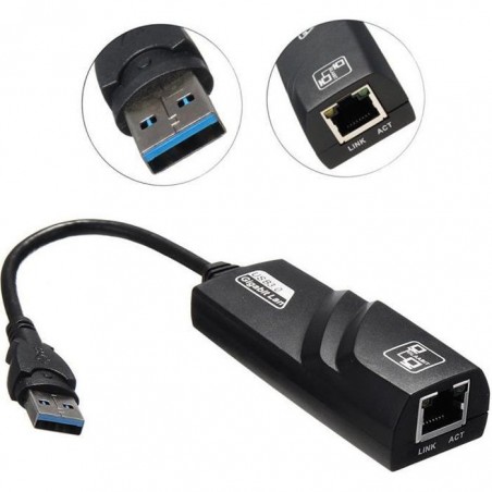 Adaptateur Ethernet USB 3.0 à RJ45 Lan Network USB Carte Gigabit 10/100 / 1000Mbps 3 ports USB3.0 pour Windows