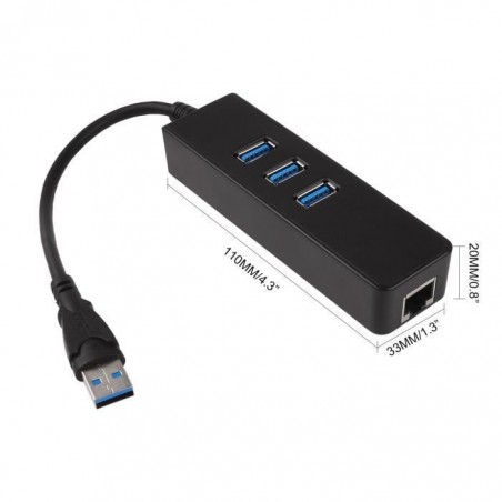 Adaptateur Ethernet RJ45 3 ports USB 3.0 Hub réseau câblé