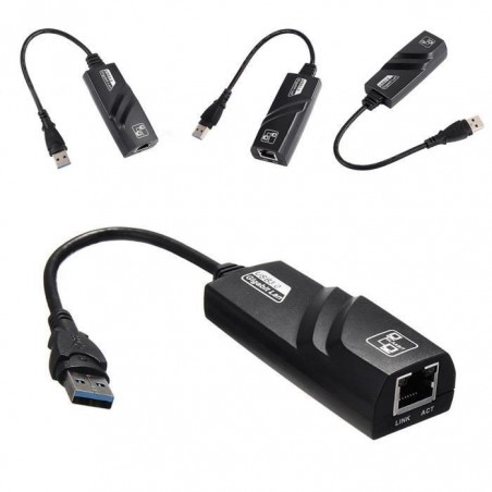 Adaptateur Ethernet USB 3.0 à RJ45 Lan Network USB Carte Gigabit 10/100 / 1000Mbps 3 ports USB3.0 pour Windows