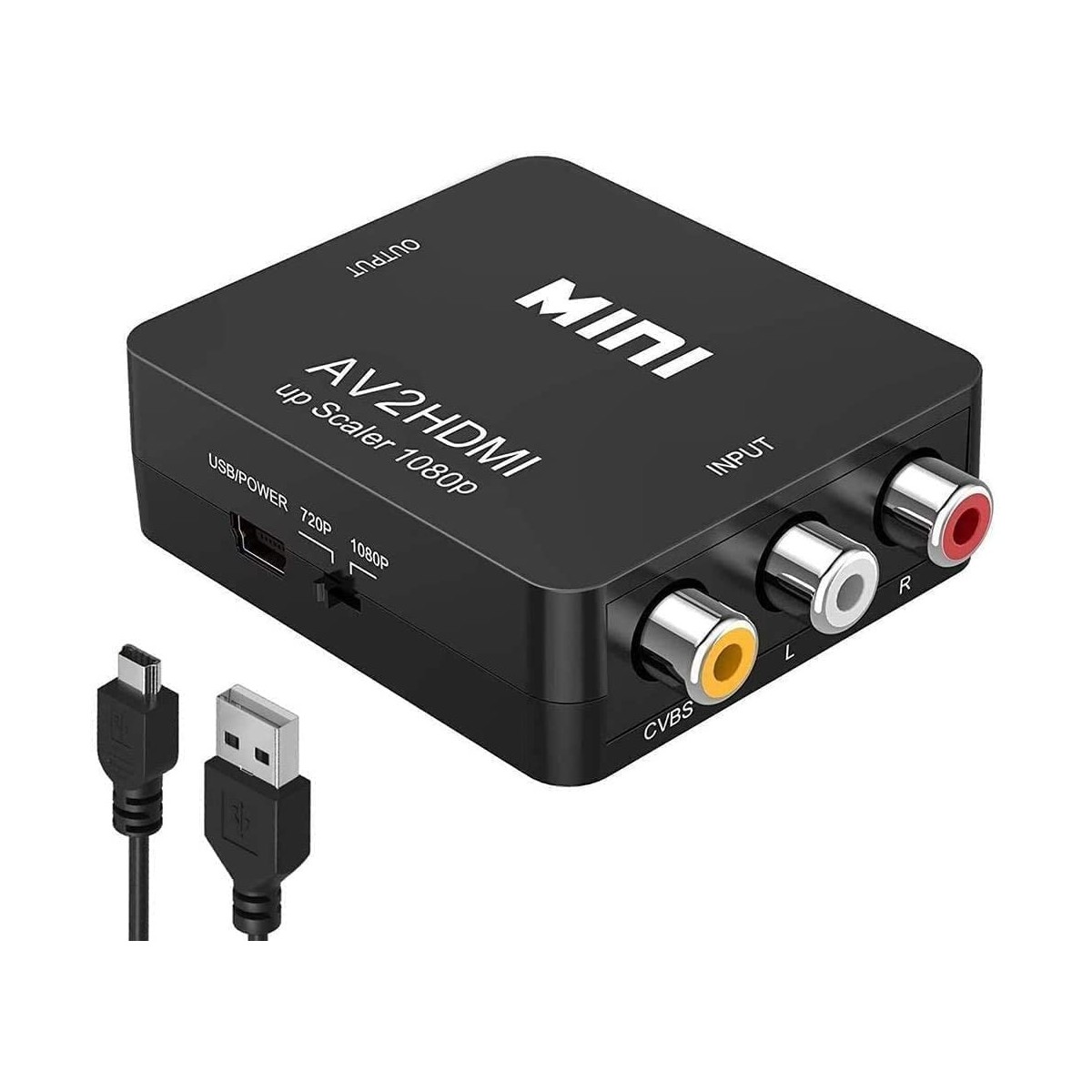 Adaptateur RCA vers HDMI, Adaptateur vidéo Mini AV vers HDMI compatible 1080P AV2HDMI Noir