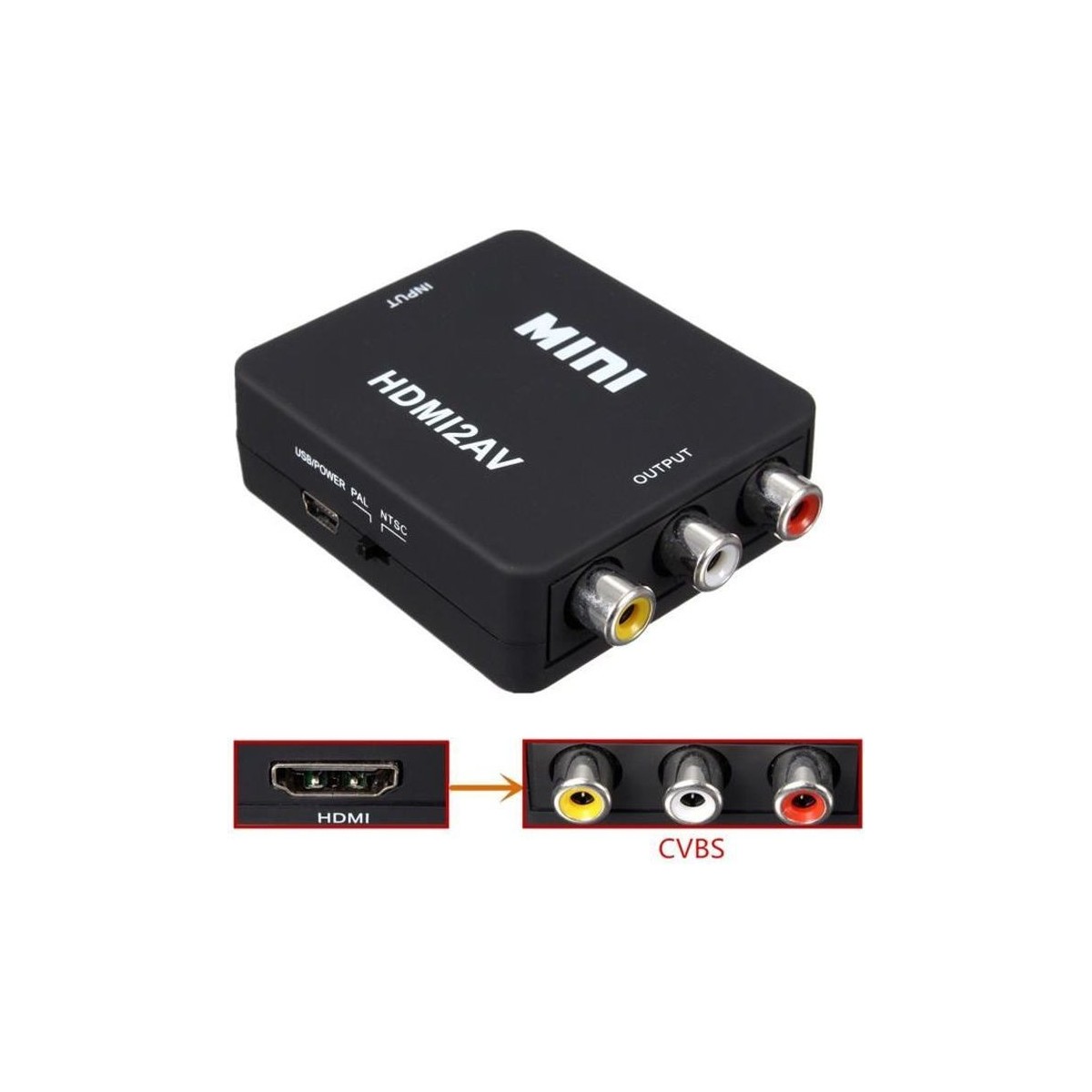 Adaptateur HDMI vers RCA Audio Video AV CVBS HD TV HDMI2AV Noir