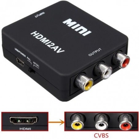 Adaptateur HDMI vers RCA Audio Video AV CVBS HD TV HDMI2AV Noir