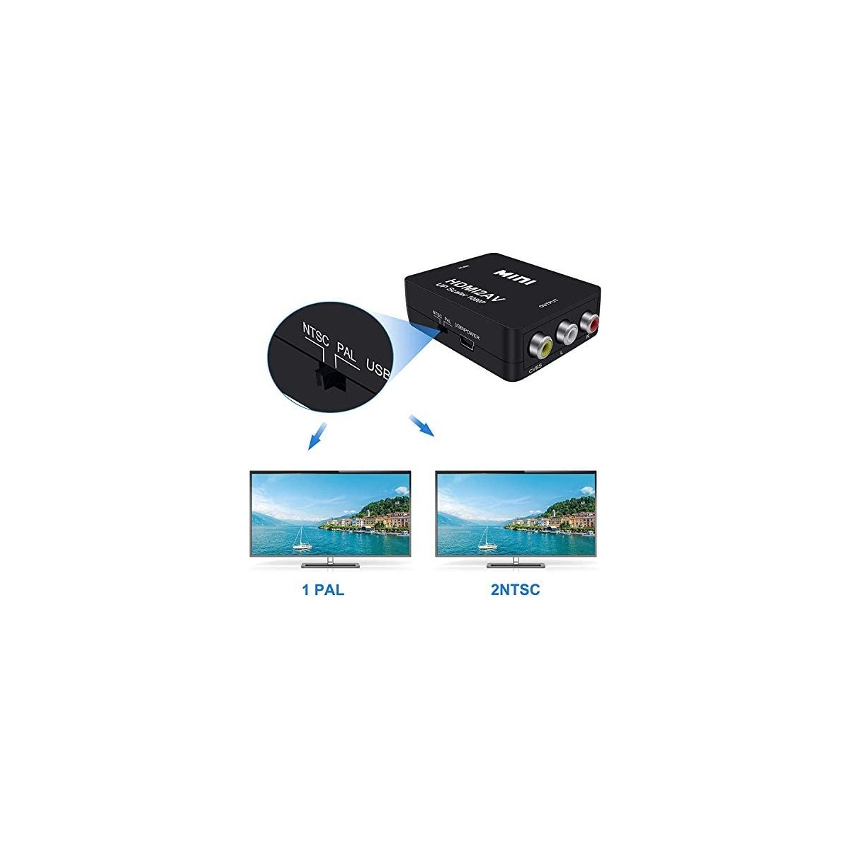 Adaptateur HDMI vers RCA Audio Video AV CVBS HD TV HDMI2AV Noir