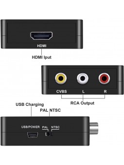 Adaptateur HDMI vers RCA Audio Video AV CVBS HD TV HDMI2AV Noir