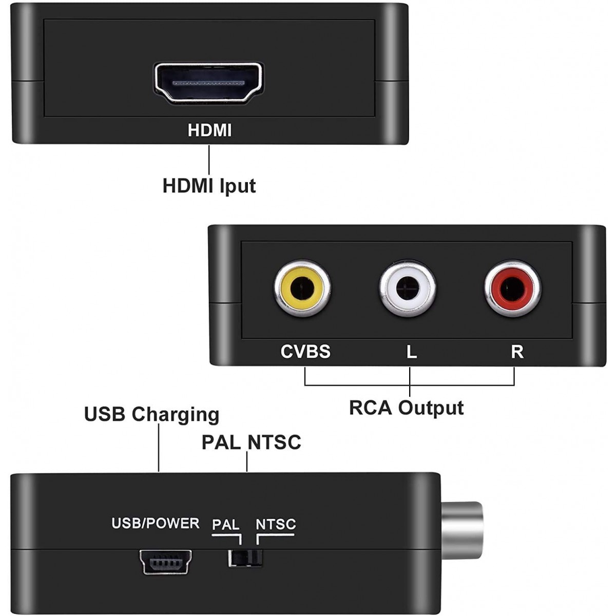 Adaptateur HDMI vers RCA Audio Video AV CVBS HD TV HDMI2AV Noir