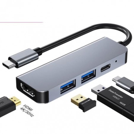 Hub USB C,Adaptateur USB C 4 en 1,Multiport Adapter HDMI,USB3.0 et USB2.0+PD Charge,pour MacBook Pro, iPad Pro, Pixelbook etc.