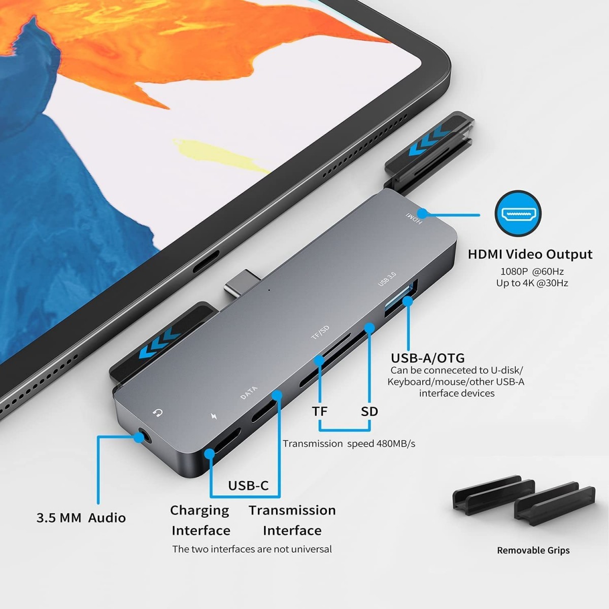 Hub USB Type-C pour iPad Pro 2018, adaptateur 7 en 1, station d'acc
