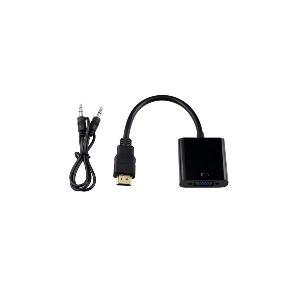 Câble Adaptateur 1080P HDMI mâle vers VGA femelle avec jack 3,5mm et câble audio pour ordinateur, XBOX360 et moniteur (Noir) Câble Adaptateur 1080P HDMI mâle vers VGA femelle avec jack 3,5mm et câble audio pour ordinateur, XBOX360 et moniteur (Noir)