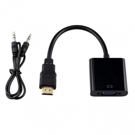 Câble Adaptateur 1080P HDMI mâle vers VGA femelle avec jack 3,5mm et câble audio pour ordinateur, XBOX360 et moniteur (Noir)